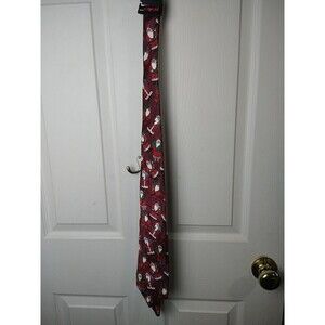 Yule Tie Greetings Burgundy Red Green Santa 59" Tie